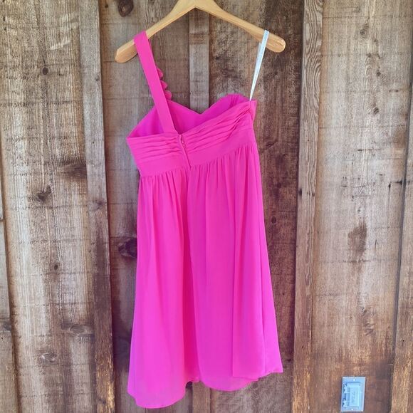 Alfred Angelo Fuchsia Chiffon Cocktail Bridesmaid Dress Floral OneShoulder/strap - Picture 4 of 12